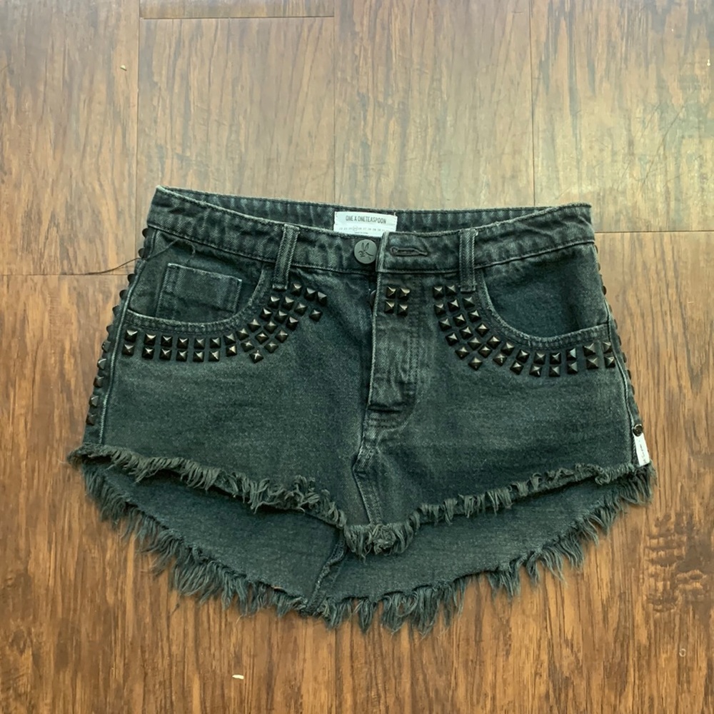 One Teaspoon Black Studded Jean Skirt